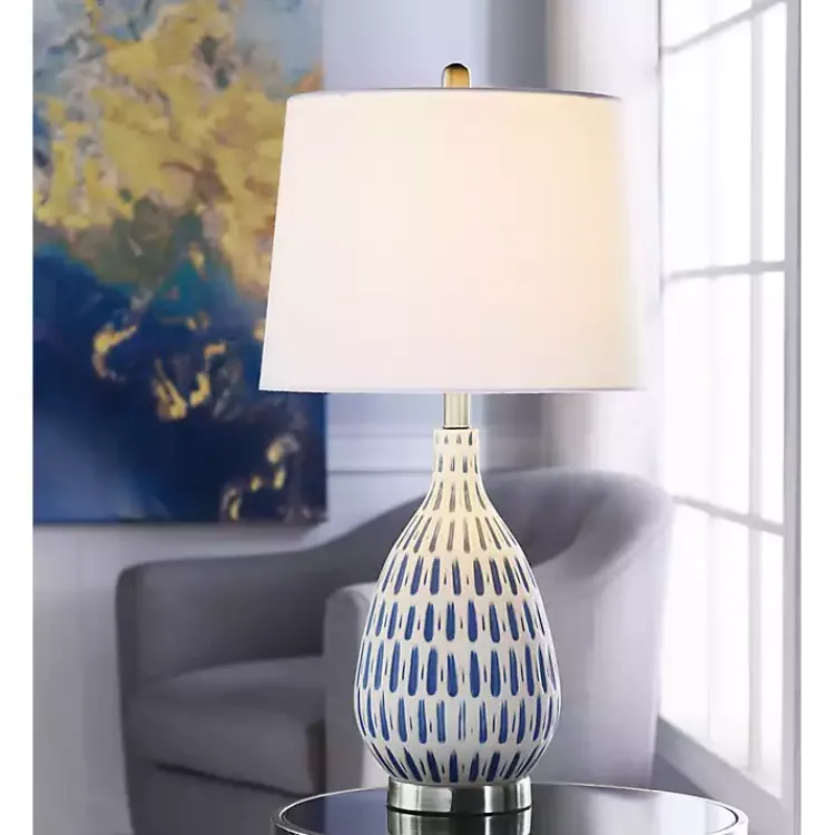 Kirklands Home Table Lamps|Blue Off-White Ceramic and Steel Table Lamp