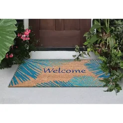 Kirklands Home Doormats|Blue Palm Fronds Welcome Coir Doormat