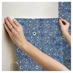 Kirklands Home Wall Murals & Wallpaper|Provincial Tiles Peel & Stick Wallpaper Blue