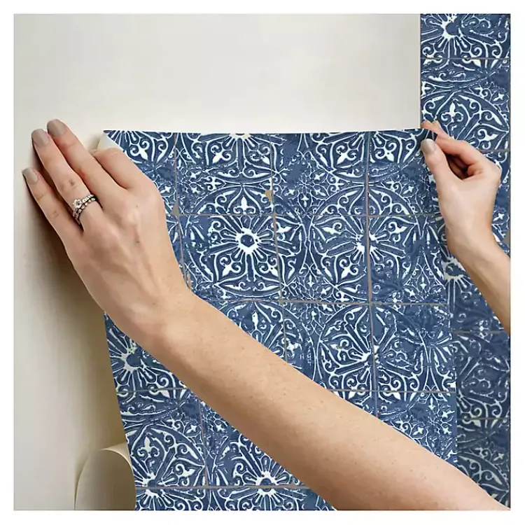 Kirklands Home Wall Murals & Wallpaper|Provincial Tiles Peel & Stick Wallpaper Blue