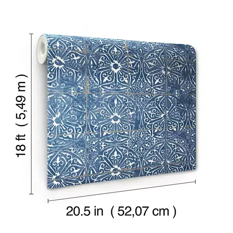Kirklands Home Wall Murals & Wallpaper|Provincial Tiles Peel & Stick Wallpaper Blue