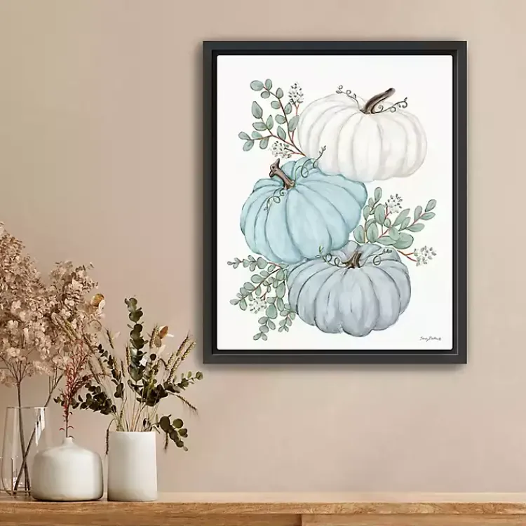 Best Blue Pumpkin Trio Framed Canvas Print, 18x22 in. Fall