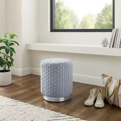 Kirklands Home Benches & Ottomans|Blue Quilted Honeycomb Ottoman