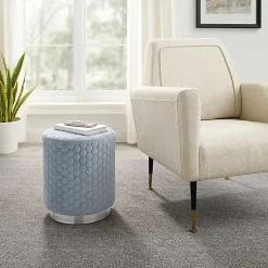 Kirklands Home Benches & Ottomans|Blue Quilted Honeycomb Ottoman