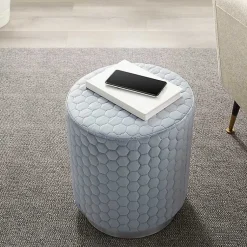 Kirklands Home Benches & Ottomans|Blue Quilted Honeycomb Ottoman