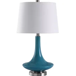Kirklands Home Table Lamps|Blue Retro Glass Table Lamp White