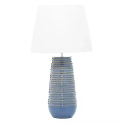 Kirklands Home Table Lamps|Blue Ribbed Stoneware Table Lamp White