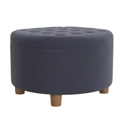 Kirklands Home Benches & Ottomans|Round Velvet Tufted Storage Ottoman Blue