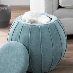 Kirklands Home Benches & Ottomans|Rounded Oval Storage Ottoman Blue