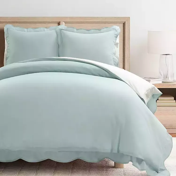 Kirklands Home Duvets|Blue Scallop Edge 3-pc. King Duvet Cover Set