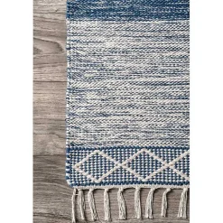 Kirklands Home Area Rugs|Seabrook Striped Fringe Wool Area Rug, 7x9 Blue