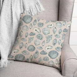 Kirklands Home Outdoor Cushions & Pillows|Blue Seashell Outdoor Throw Pillow