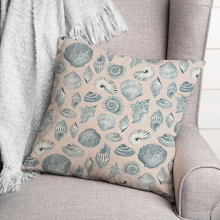 Kirklands Home Outdoor Cushions & Pillows|Blue Seashell Outdoor Throw Pillow