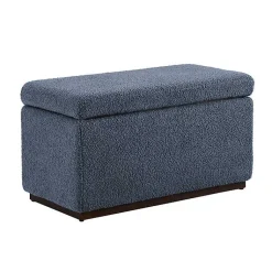 Kirklands Home Benches & Ottomans|Blue Sherpa & Walnut Rectangle Storage Ottoman