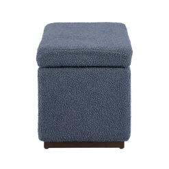 Kirklands Home Benches & Ottomans|Blue Sherpa & Walnut Rectangle Storage Ottoman