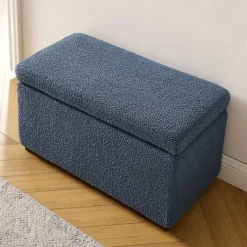 Kirklands Home Benches & Ottomans|Blue Sherpa & Walnut Rectangle Storage Ottoman