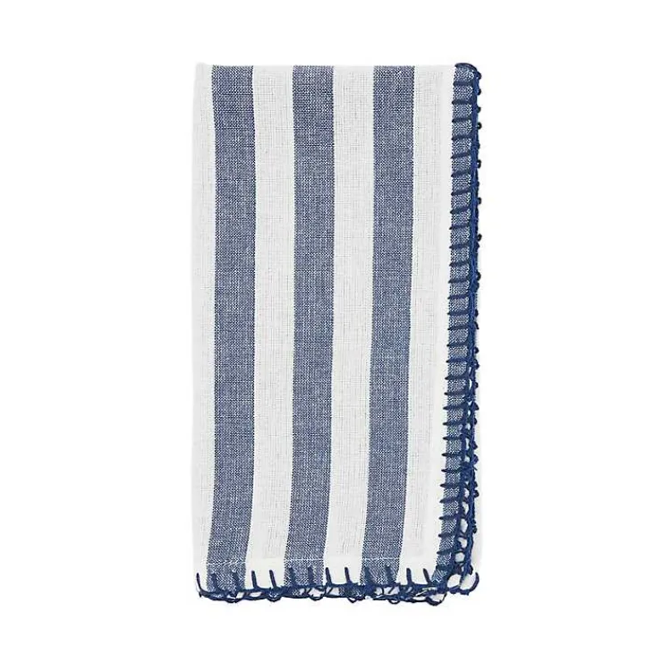 Kirklands Home Table Linens|Blue Striped Whipstich Napkins, Set of 4