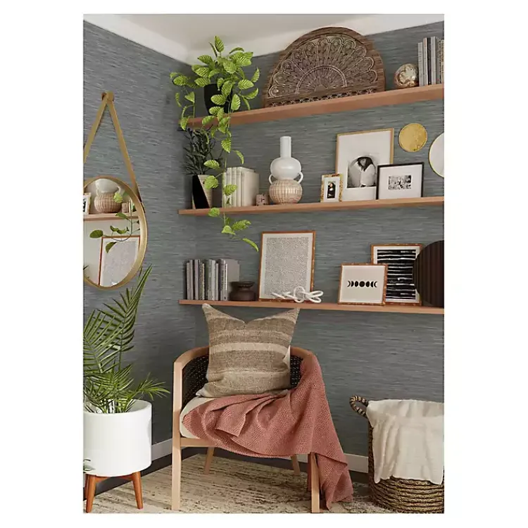 Kirklands Home Wall Murals & Wallpaper|Textured Grassweave Peel & Stick Wallpaper Blue