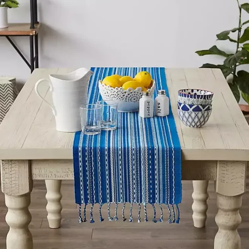 Kirklands Home Table Linens|Blue Tonal Stripe Table Runner