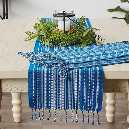 Kirklands Home Table Linens|Blue Tonal Stripe Table Runner