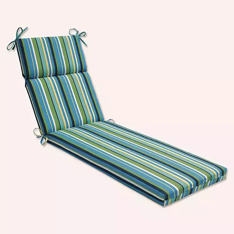 Kirklands Home Outdoor Cushions & Pillows|Blue Topanga Striped Outdoor Chaise Cushion