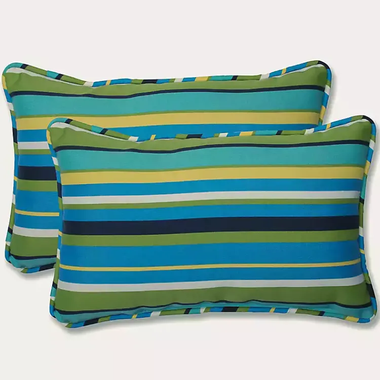 Kirklands Home Outdoor Cushions & Pillows|Blue Topanga Striped Outdoor Pillows, Set of 2