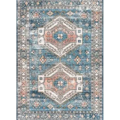 Kirklands Home Area Rugs|Blue Tribal Motif Washable Area Rug, 5x8