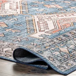 Kirklands Home Area Rugs|Blue Tribal Motif Washable Area Rug, 5x8