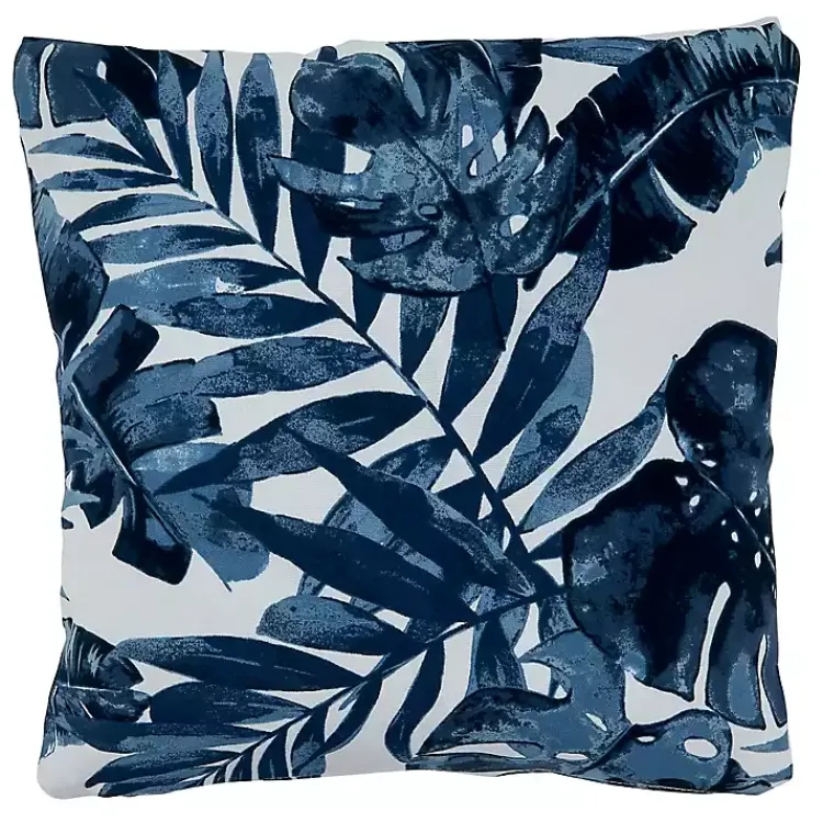 Kirklands Home Outdoor Cushions & Pillows|Blue Tropical Leaves Outdoor Throw Pillow