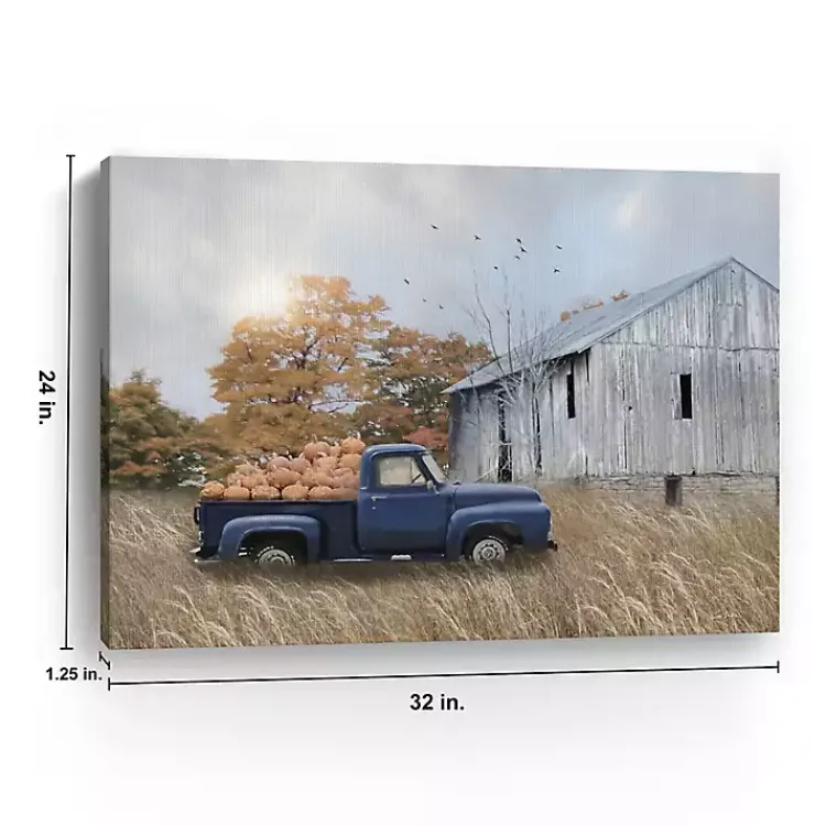 New Blue Truck and Barn Canvas Art Print Fall