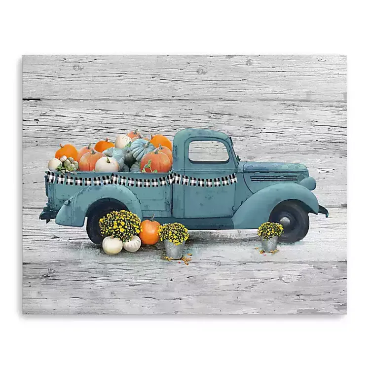 Online Blue Truck and Pumpkins Giclee Canvas Art Print Fall