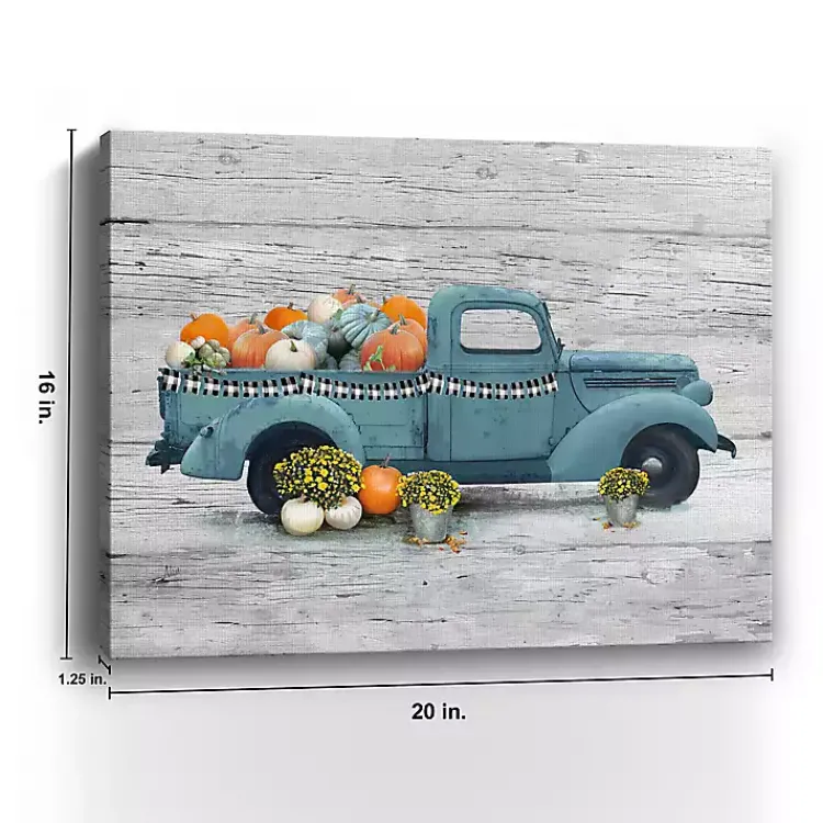 Online Blue Truck and Pumpkins Giclee Canvas Art Print Fall