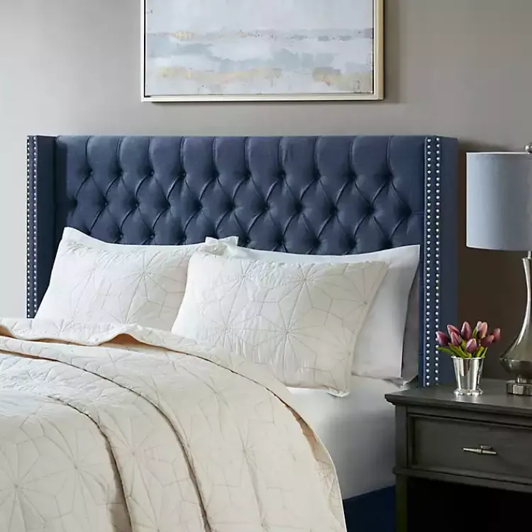 Kirklands Home Beds & Headboards|Tufted Upholstered Metal Leg Queen Headboard Blue