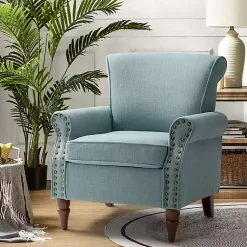 Kirklands Home Accent Chairs|Upholstered Henry Armchair Blue