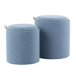 Kirklands Home Benches & Ottomans|Upholstered Ottomans with Tray Tops, Set of 2 Blue