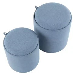 Kirklands Home Benches & Ottomans|Upholstered Ottomans with Tray Tops, Set of 2 Blue
