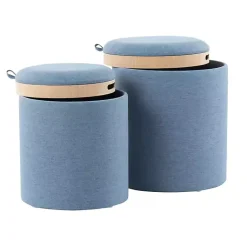 Kirklands Home Benches & Ottomans|Upholstered Ottomans with Tray Tops, Set of 2 Blue