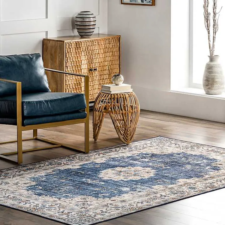 Kirklands Home Area Rugs|Vintage Floral Washable Area Rug, 5x8 Blue