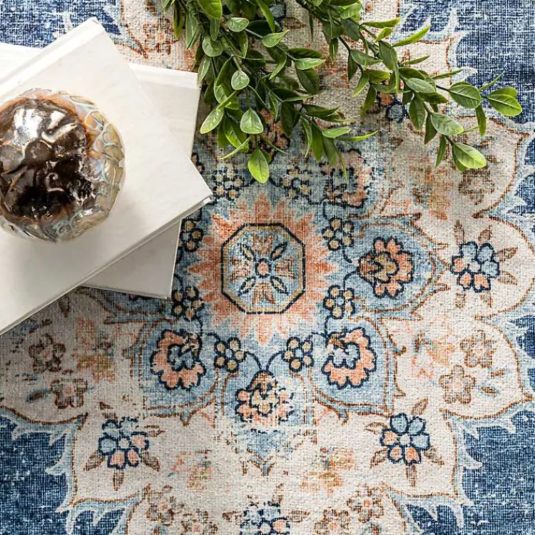 Kirklands Home Area Rugs|Vintage Floral Washable Area Rug, 5x8 Blue