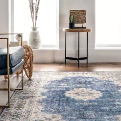 Kirklands Home Area Rugs|Vintage Floral Washable Area Rug, 5x8 Blue