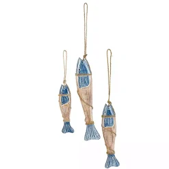 Kirklands Home Wall Plaques|Blue Wood Fish Hanging Wall Plaques, Set of 3