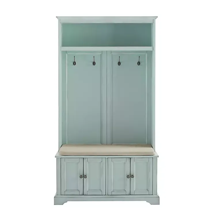 Kirklands Home Entryway Furniture|Wood Hall Tree with Cushioned Bench Blue