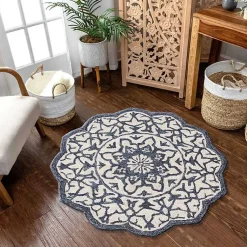 Kirklands Home Area Rugs|Blue Wool Mosaic Medallion Round Area Rug, 3 ft.