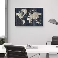 Kirklands Home Framed Art|World Map Canvas Art Print Blue