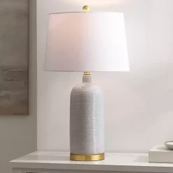 Kirklands Home Table Lamps|Blue-Gray Striations Ceramic Table Lamp White