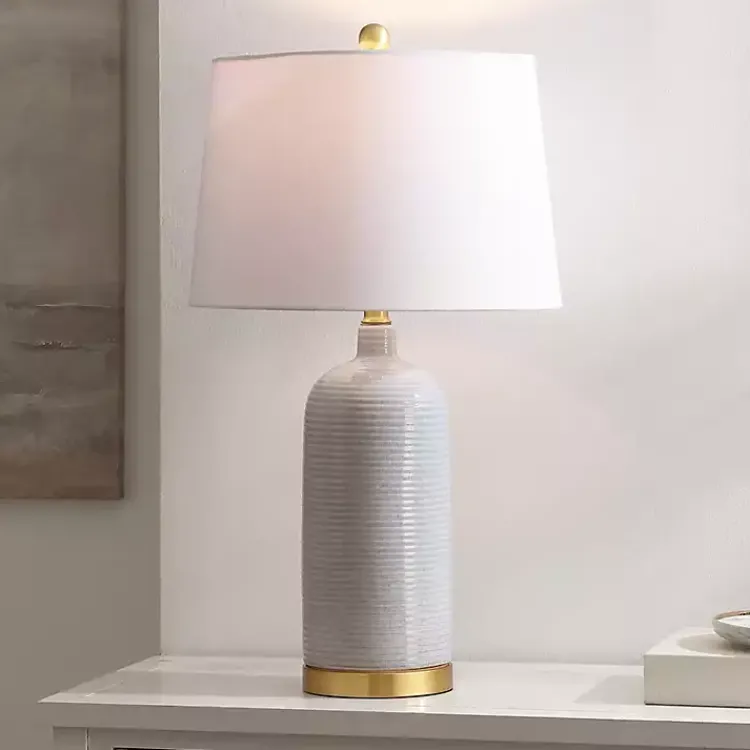 Kirklands Home Table Lamps|Blue-Gray Striations Ceramic Table Lamp White
