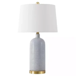 Kirklands Home Table Lamps|Blue-Gray Striations Ceramic Table Lamp White