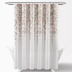 Kirklands Home Shower Curtains|Blush and Gray Weeping Flower Shower Curtain Pink