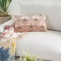 New Blush Beaded Floral Motif Lumbar Pillow Pillows