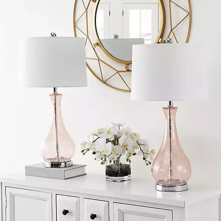 Kirklands Home Table Lamps|Blush Crackle Glass Teardrop Table Lamp Ivory